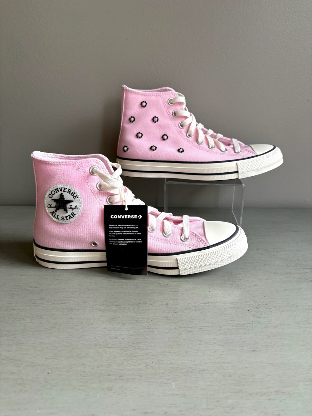 Converse Chuck Taylor All Star High Top Pink Beaded Floral Sneaker Women 8.5 - Picture 12 of 15